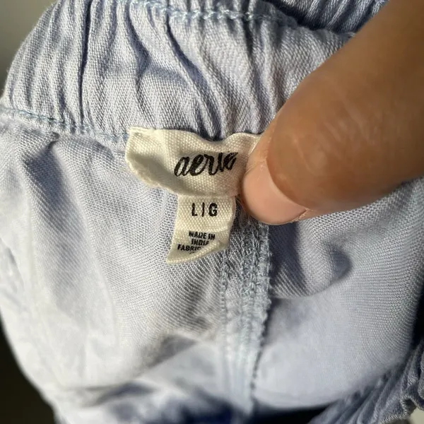 Aerie Pleated Relaxed Fit Shorts Drawstring 100% Cotton Blue Women's Size Large - Image 6