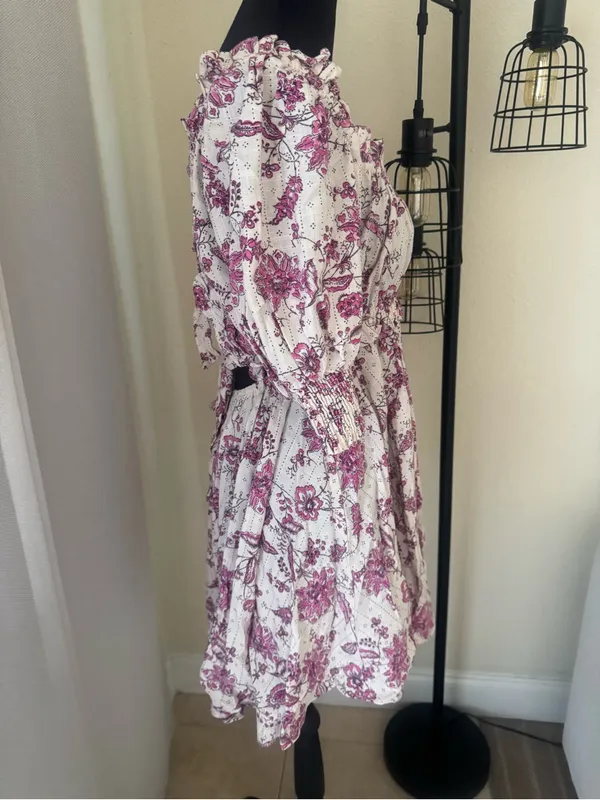 MISA Los Angeles Floral Tie Back Mini Dress Puff Sleeve A-Line Medium Made USA - Image 5