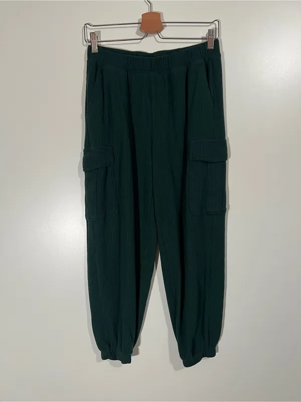 Aerie Waffle Joggers Cargo Style Green Size Medium Loungewear Cozy - Image 2