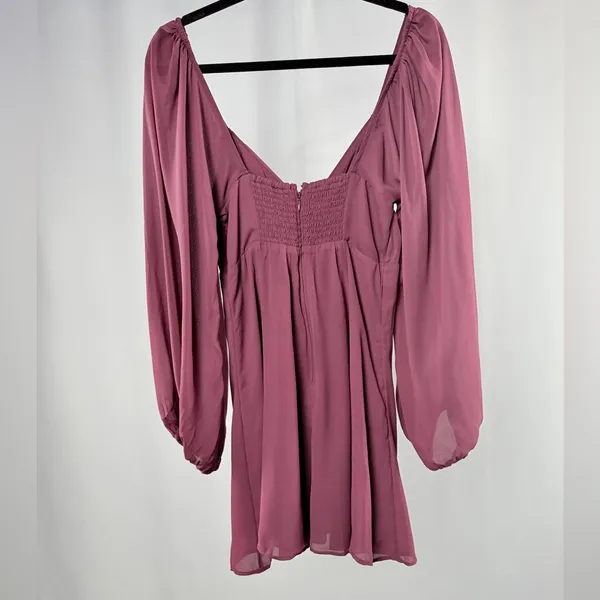 Abercrombie &‎ Fitch Sheer Long Sleeve Mini Dress in Mauve Size Extra Small - Image 4