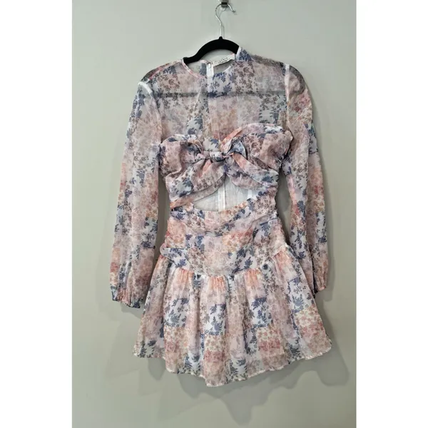 REVOLVE Atoir Floral Mini Ruffled Dress in Pink and Blue Size US 2-3077 - Image 4