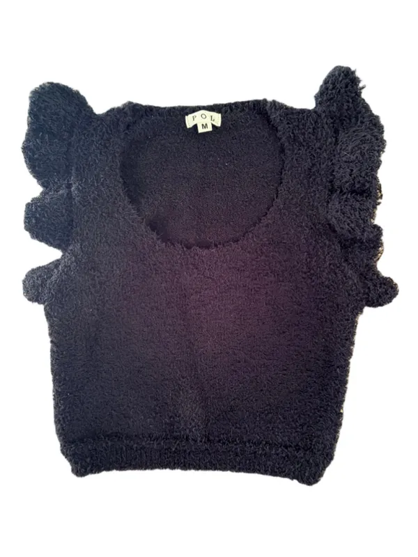 POL Cozy Flutter Sleeve Cropped Top, Size M Black - Image 2