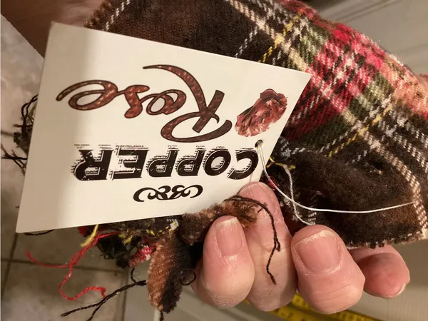 Plaid Patchwork Fringe Scarf in Red, Blue & Brown Red - Image 3
