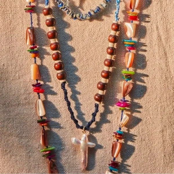 Free People Ariana Ost Easy Does It Pearl Cross Strand Necklace Bohemian Beach - Image 6