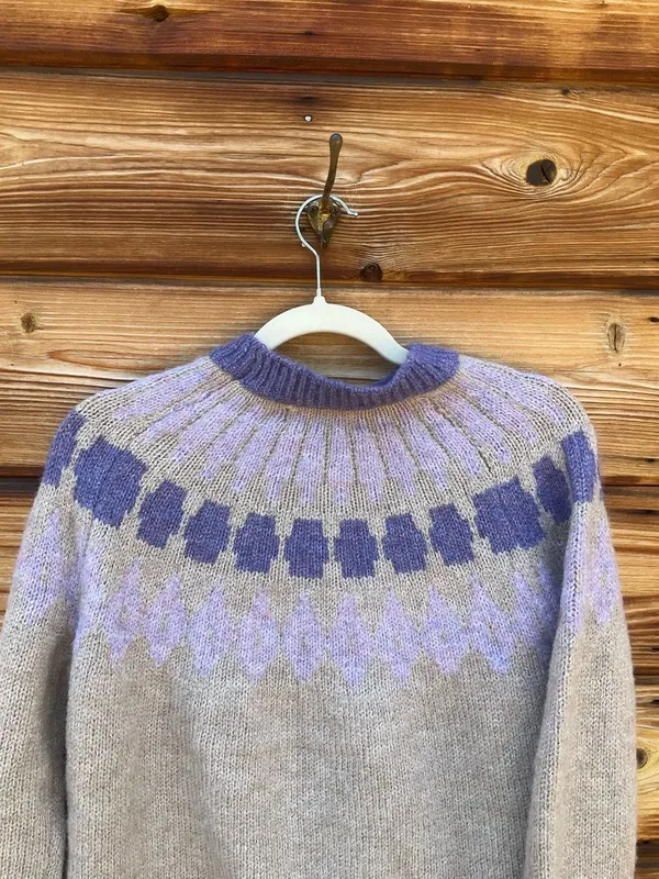 Women’s Tan Purple Size M Soft Fair Isle Pullover High Neck Knit Sweater - Image 8