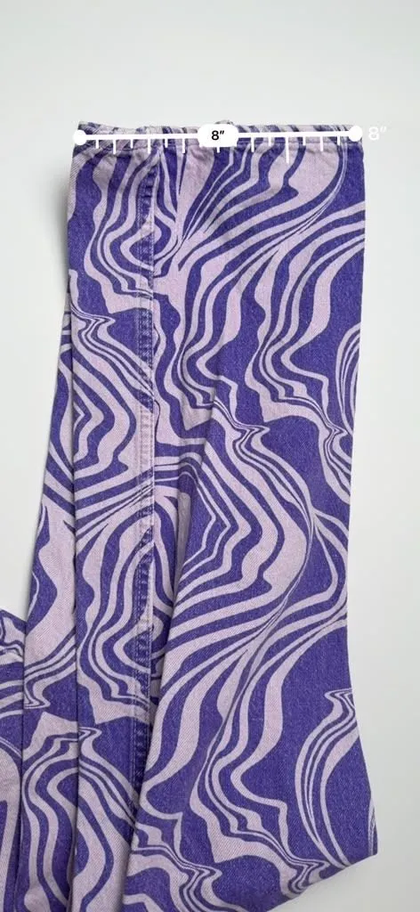 ZARA Funky Purple Pink Swirl Print Straight Leg Y2K Retro Jeans EUR 40 USA 8 - Image 3
