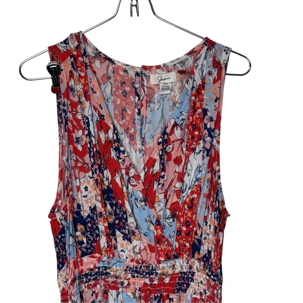 Japna Womens Dress Midi Floral Boho Smocked Sleeveless V-Neck Summer Beach XL - Image 2
