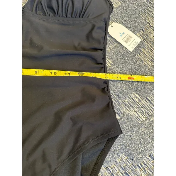Time and Tru Black One Piece Swimsuit Mesh Inset Ruched Hi Cut Women's Large NEW - Image 5