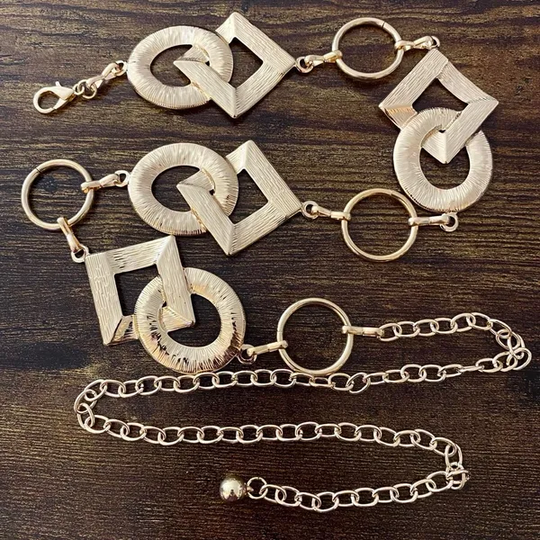Gold Y2K Geometric Ring Waist Chain Belt, Fits 24 to 42 Inches, X7GA1317 - Image 6