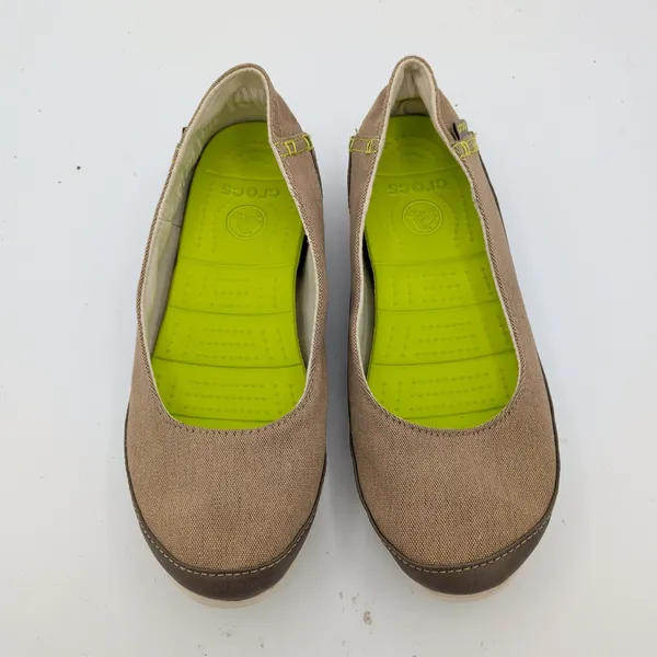 Crocs Stretch Sole Ballet Canvas Flats Khaki Tan‎ Womens 7 Comfort Walking Shoes - Image 4