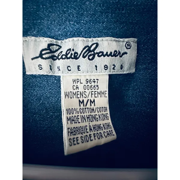 Vintage Eddie Bauer Denim Button Down Shirt Womens Medium Blue Cotton LS - Image 4