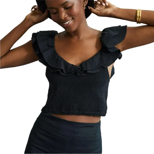 Anthropologie Maeve black Ruffle‎ smock crop top Size 4 - Image 2