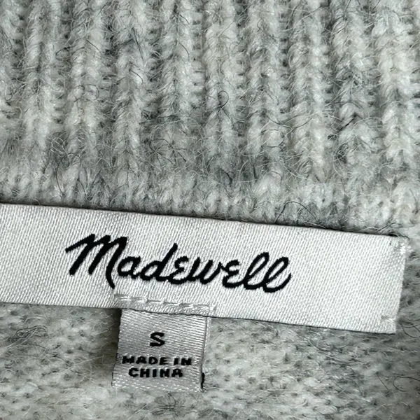 Madewell Shawl Collar Wool Sweater Grey Marled Knit Pullover Puff Sleeve. Size S - Image 7