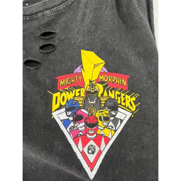 Mighty Morphin Power Rangers Distressed‎ Acid Wash Muscle Tank Top Women S Gray - Image 7