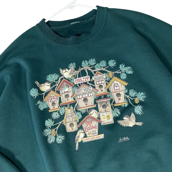 VINTAGE 90s MORNING SUN Birds & Birdhouse Sweatshirt - Image 2