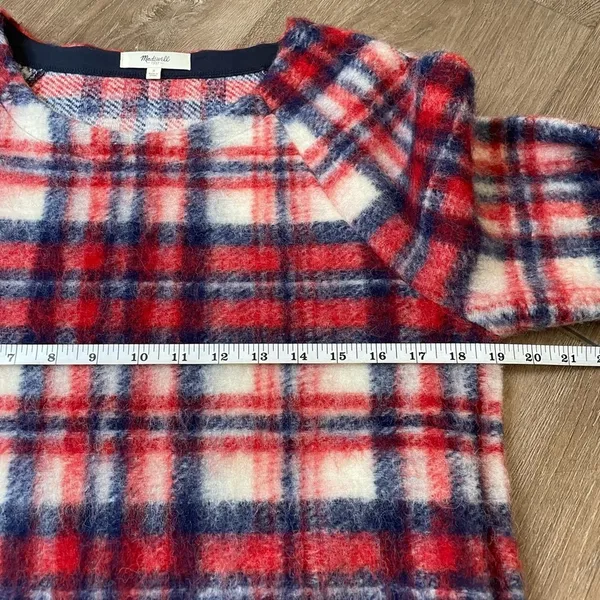 Madewell Wool Blend Red Plaid Fuzzy Pullover Long Sleeve Top ~ Women’s Size S - Image 12