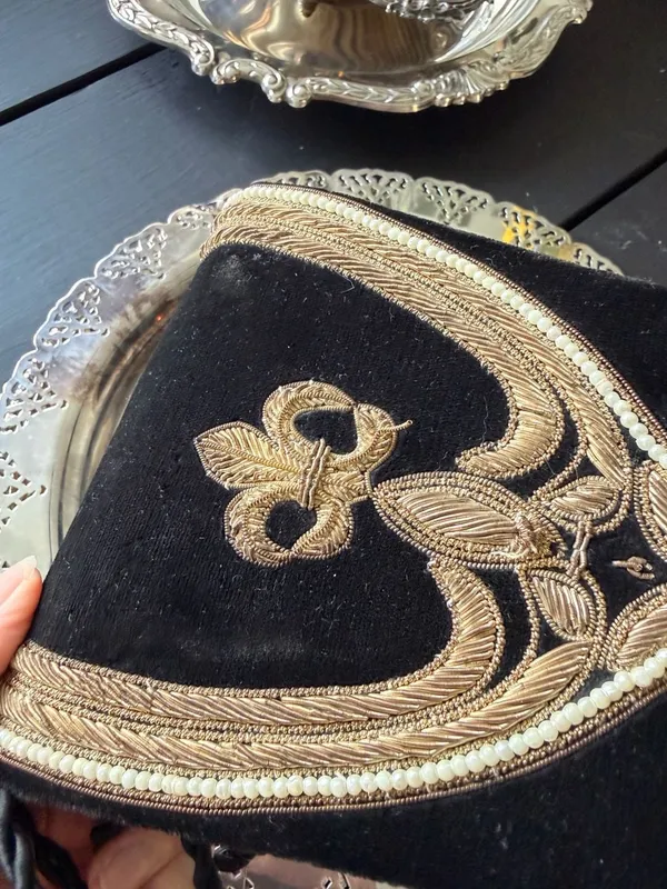 Vintage Bullion Bag Velvet Evening Wear Handbag Coin Purse Gold Trim Embroidery - Image 12