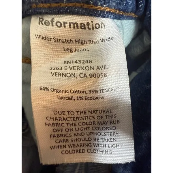 Reformation Wilder High Rise Wide Leg Jeans Women's Sz. 23 (US 00) - Image 8