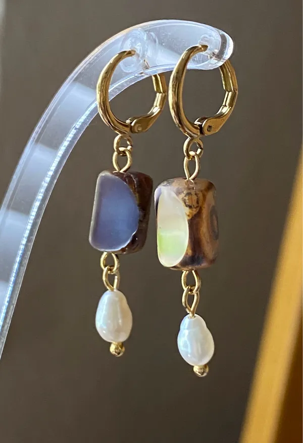 Handmade unique retro vintage fairy boho style dangle earrings w/ quality Czech glass beads💜 - Image 7