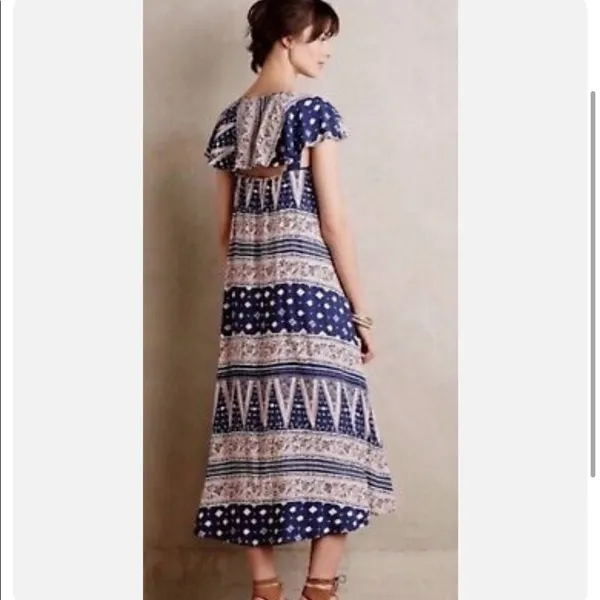 Maeve Patchwork V Neck Open Back Hi‎ Lo Midi Dress Size Extra Small - Image 2