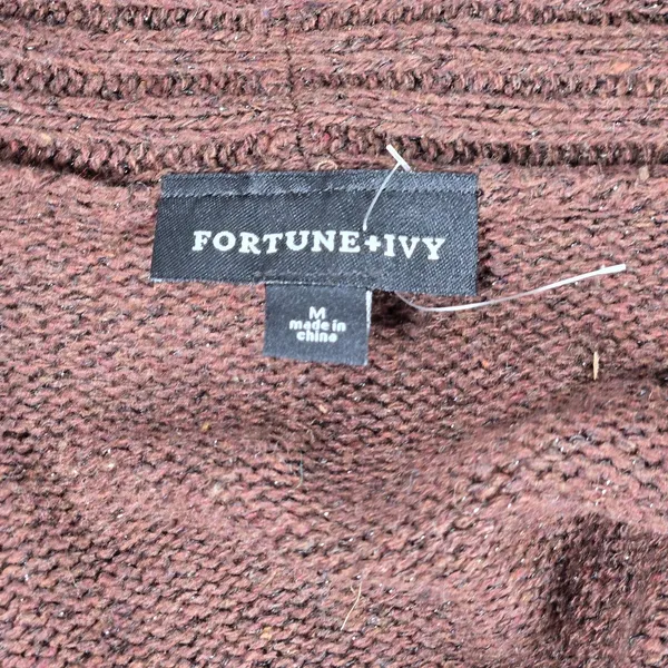 Fortune & Ivy‎ Metallic Button Detail Shawl Collar Sweater Cardigan Brown M - Image 4