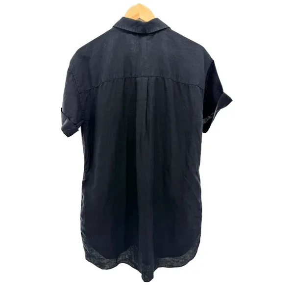 J.Crew Black 100% Linen Short Sleeve Button Down Shirt Dress Pockets SP Petite - Image 5