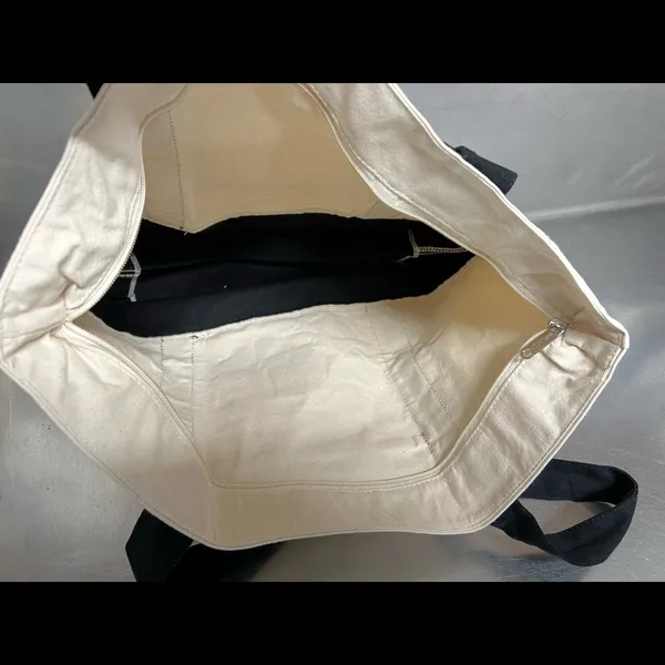 Ivory Canvas Tote Bag with “R” Initial and Black Handles - NWOT - Image 4