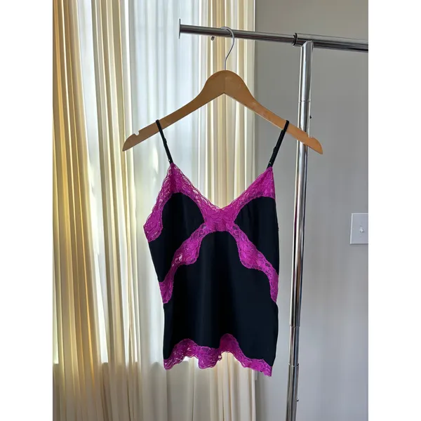 Vintage 90s Mary Green Lace Cami Large Tank Top Y2K Fairy Glam Whimsigoth Pink - Image 2