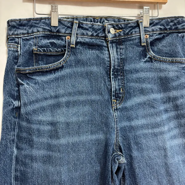 Old Navy Extra High-Rise Sky-Hi Wide Leg Jeans Dark Wash Blue Stretch‎ Size 14 - Image 2
