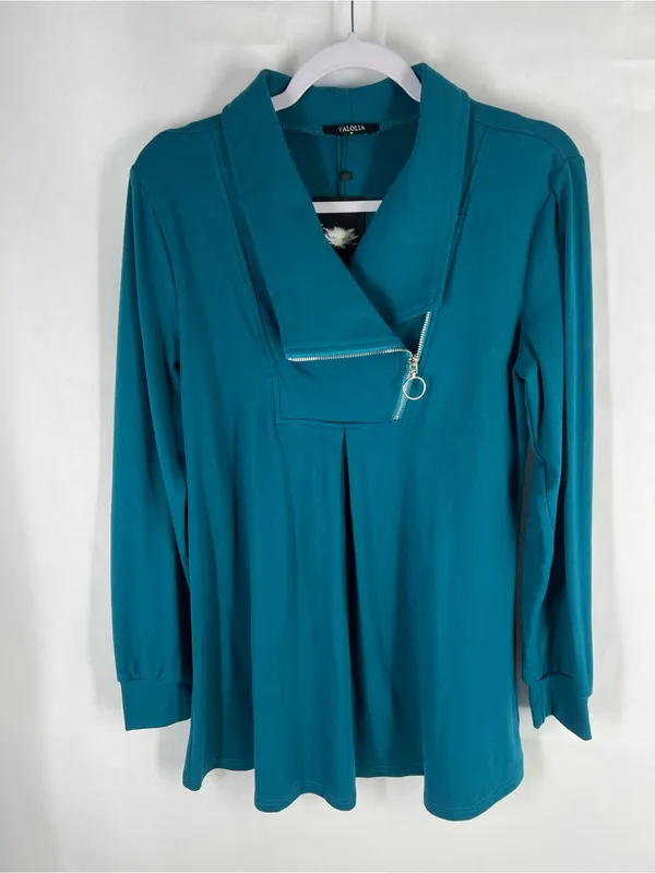 Valolia Teal Zipper Lapel Swing Tunic Top Size M NWT - Image 2