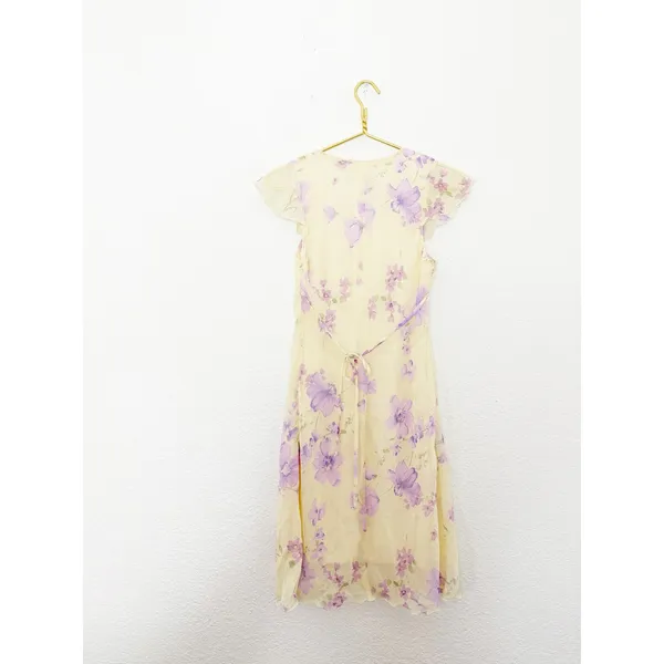 Vintage 90s City Triangles Butter Yellow Floral Midi Dress Fairy Coquette Y2K - Image 11