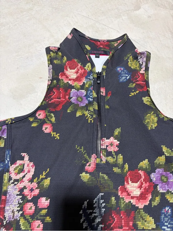 Greyson Floral Zip-Front Sleeveless polo golf Top small - Image 3