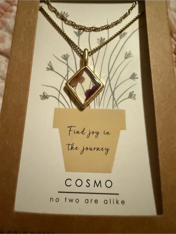 Bellissima 14K Dipped Gold Purple Wildflower Inlay Double-Layer Necklace - Image 4