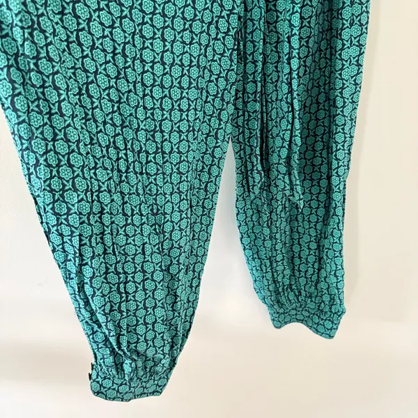 Maeve Geoscope Jumpsuit Small Green Blue Boho Graphic Print Button Front Belted - Image 14