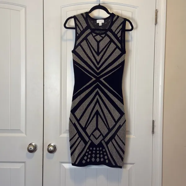Bisou Bisou Dress M Michele Bohbot Metallic Art Deco Bodycon Mini Holiday Party - Image 2