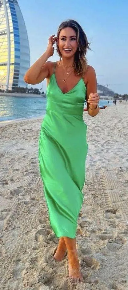 ZARA Dress emerald green Slip Midi Satin Effect Maxi Wedding Party - Image 5