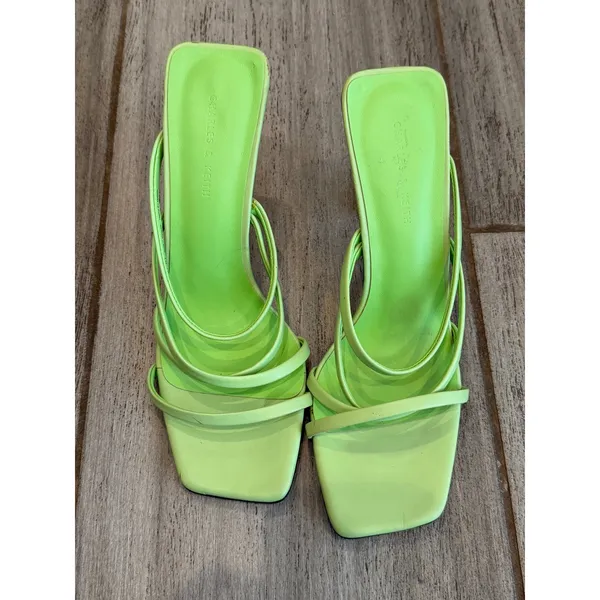 Charles & Keith Mules Women 37 Green Strappy Transparent Heel Trendy Chic Sandal - Image 6