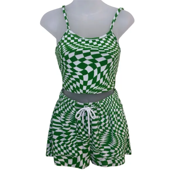 rue21 Green and White Printed 3-Piece Lounge Set Size XS - Image 2