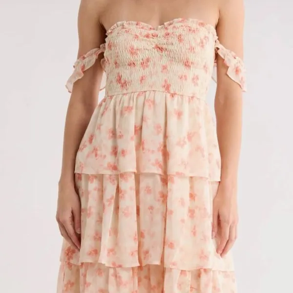 Beivy Orange Floral Tiered Off The-Shoulder Maxi Dress Size M NWT - Image 4