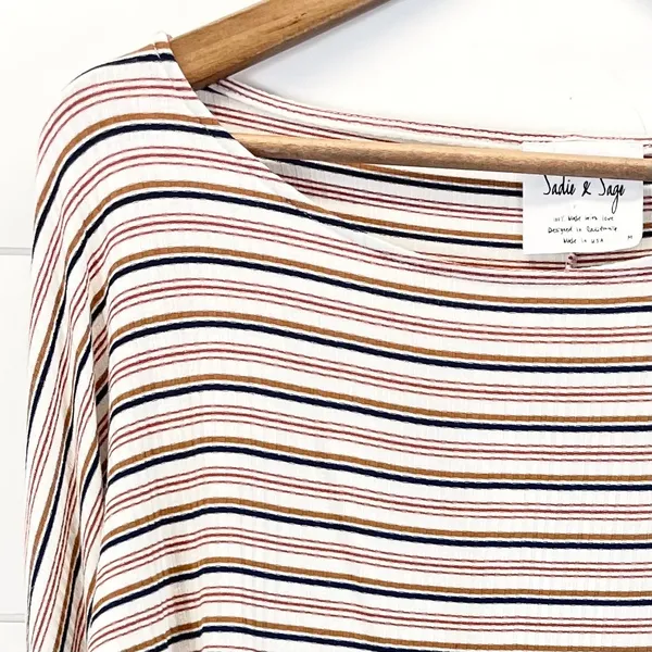Sadie & Sage Womens M Crop Top Long Sleeves Ribbed Striped Cream‎ Blue Tan Rust - Image 6