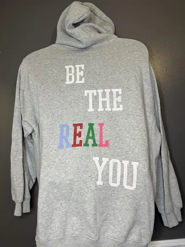 Aerie Be The Real You Back Hoodie Womens Medium Gray Graphic Fleece Pullover - Image 2