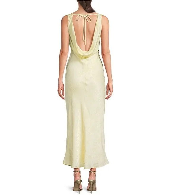 Floral Printed Jacquard V-Neck Drape Back Midi Dress - Image 2