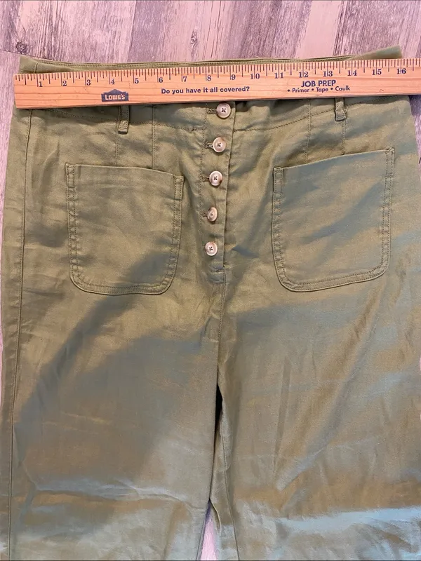 Maeve Anthropologie Colette Wide Leg Button Fly Linen Blend Cilantro 12 TALL - Image 2