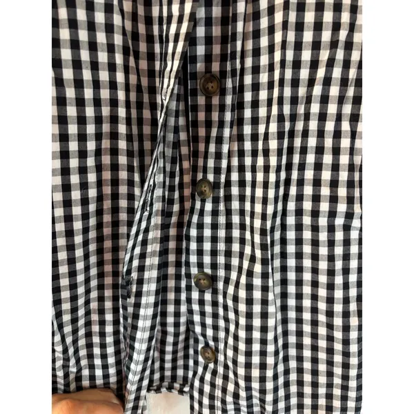 Who What Wear Gingham Puff Sleeve Button Down Blouse Black White Checkered Med. - Image 3