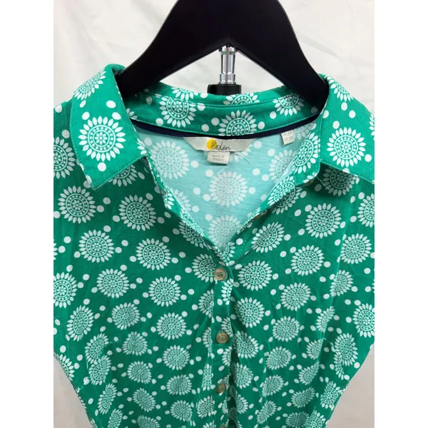 Boden Women's A-Line Green Flora Charm Button Down Shirt Tie Waist Dress Sz 2 - Image 4
