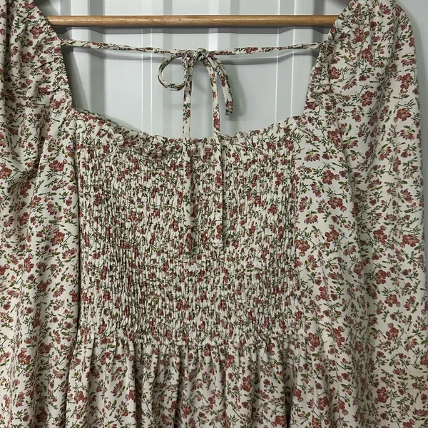 Bohme Ivory Smocked Floral Print Mini Dress Women Small Romantic Prairiecore - Image 5