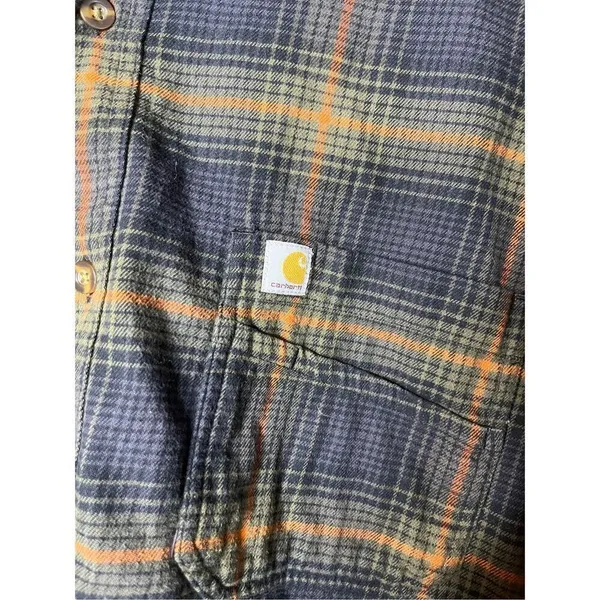 Carhartt Relaxed Fit Plaid‎ Cropped Long Sleeve Button Down Shirt Size XL - Image 5