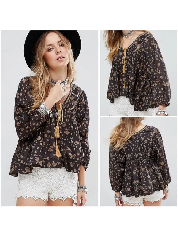 $98 Free People Never A Dull Moment Peasant Blouse S - Image 2