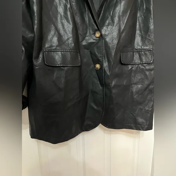 NASTY GAL Oversized faux Leather single‎ breasted Blazer black size 10 - Image 6