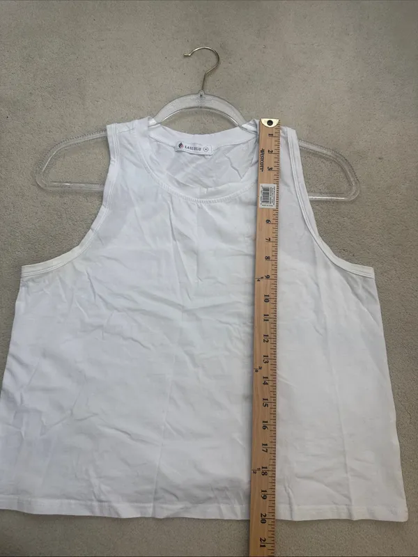 Laslulu White Crop Tops Sleeveless Workout Tank Top Racerback Cropped Flowy M - Image 7